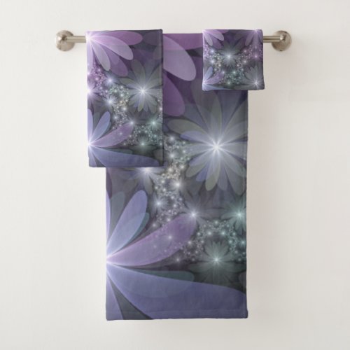 Bed of Flowers Trendy Shiny Abstract Fractal Art Bath Towel Set