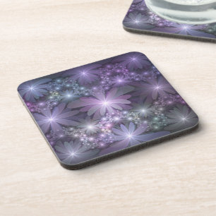 Bed of Flowers Trendy Shiny Abstract Fractal Art Beverage Coaster