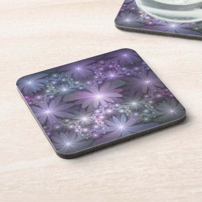 Bed of Flowers Trendy Shiny Abstract Fractal Art Beverage Coaster (Left Side)