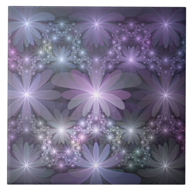 Bed of Flowers Trendy Shiny Abstract Fractal Art Ceramic Tile (Front)