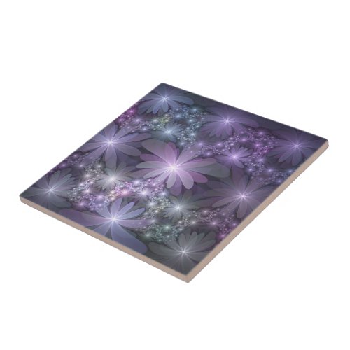 Bed of Flowers Trendy Shiny Abstract Fractal Art Ceramic Tile