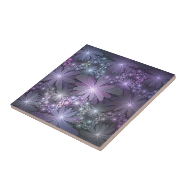 Bed of Flowers Trendy Shiny Abstract Fractal Art Ceramic Tile (Side)
