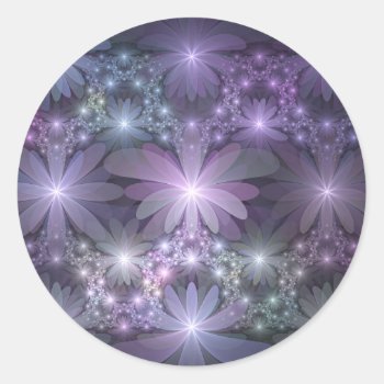 Bed Of Flowers Trendy Shiny Abstract Fractal Art Classic Round Sticker by GabiwArt at Zazzle