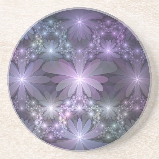 Bed of Flowers Trendy Shiny Abstract Fractal Art Coaster (Front)