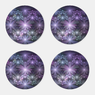 Bed of Flowers Trendy Shiny Abstract Fractal Art Coaster Set