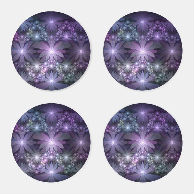 Bed of Flowers Trendy Shiny Abstract Fractal Art Coaster Set (Set)