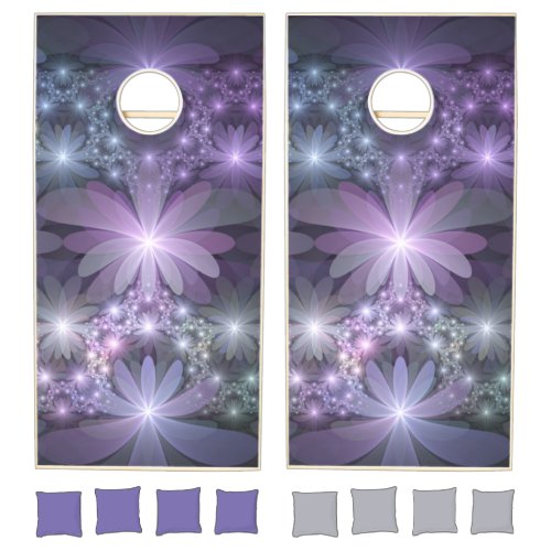 Bed of Flowers Trendy Shiny Abstract Fractal Art Cornhole Set