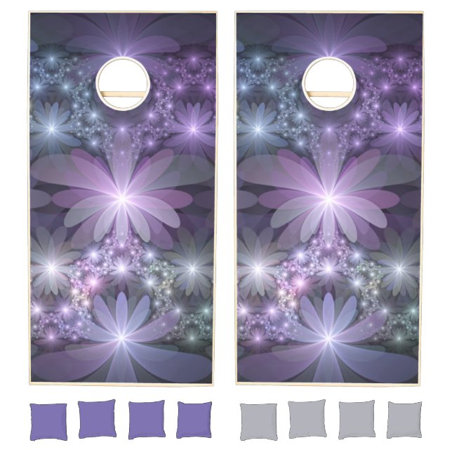 Bed of Flowers Trendy Shiny Abstract Fractal Art Cornhole Set (Set)
