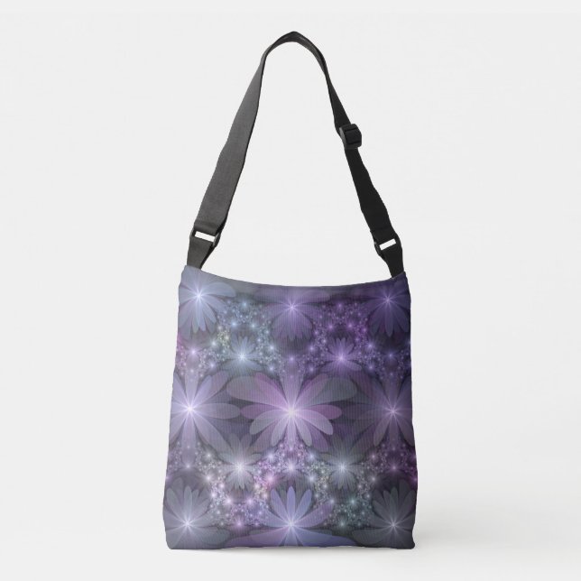 Bed of Flowers Trendy Shiny Abstract Fractal Art Crossbody Bag (Front)