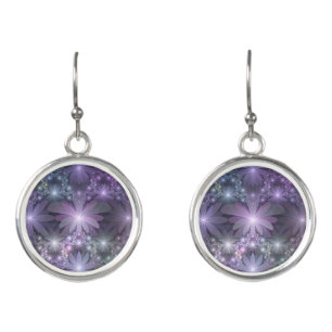 Bed of Flowers Trendy Shiny Abstract Fractal Art Earrings