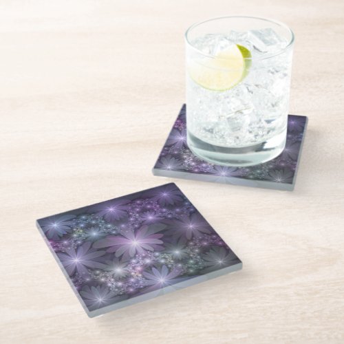 Bed of Flowers Trendy Shiny Abstract Fractal Art Glass Coaster