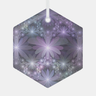 Bed of Flowers Trendy Shiny Abstract Fractal Art Glass Ornament
