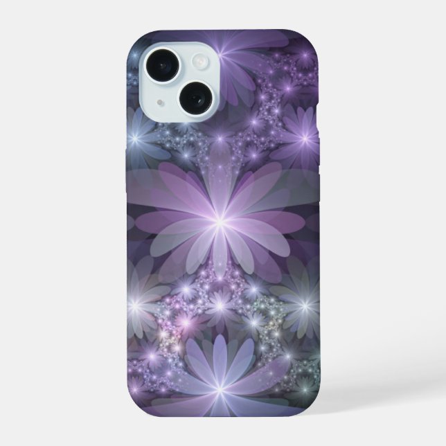 Bed of Flowers Trendy Shiny Abstract Fractal Art iPhone 15 Case (Back)