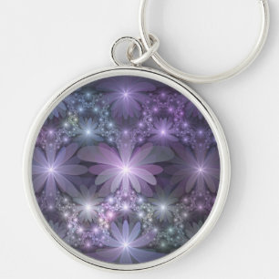 Bed of Flowers Trendy Shiny Abstract Fractal Art Keychain