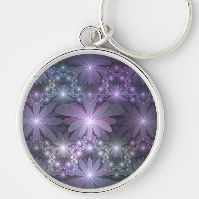 Bed of Flowers Trendy Shiny Abstract Fractal Art Keychain (Front)