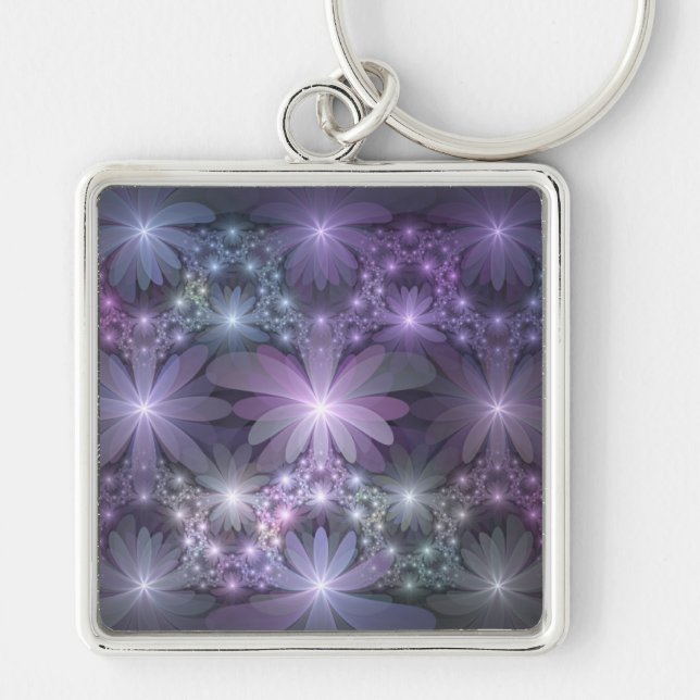 Bed of Flowers Trendy Shiny Abstract Fractal Art Keychain (Front)