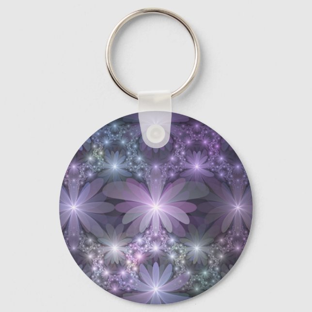 Bed of Flowers Trendy Shiny Abstract Fractal Art Keychain (Front)