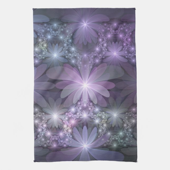 Bed of Flowers Trendy Shiny Abstract Fractal Art Kitchen Towel (Vertical)