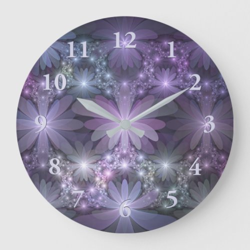 Bed of Flowers Trendy Shiny Abstract Fractal Art Large Clock