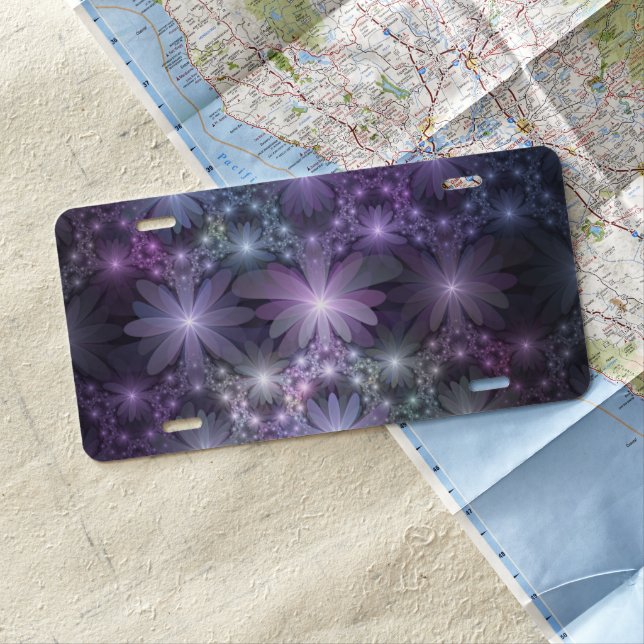 Bed of Flowers Trendy Shiny Abstract Fractal Art License Plate (In Situ)