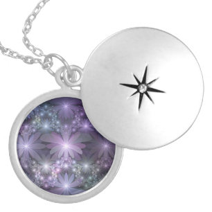 Bed of Flowers Trendy Shiny Abstract Fractal Art Locket Necklace
