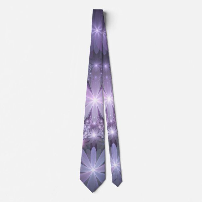 Bed of Flowers Trendy Shiny Abstract Fractal Art Neck Tie (Front)