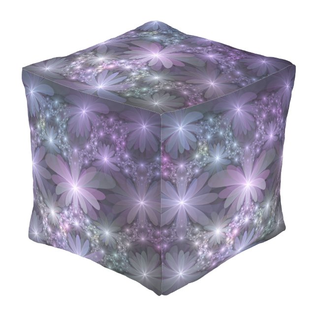 Bed of Flowers Trendy Shiny Abstract Fractal Art Outdoor Pouf (Angled Front)