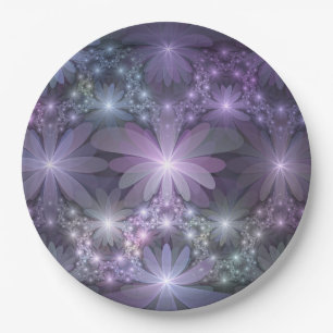 Bed of Flowers Trendy Shiny Abstract Fractal Art Paper Plates