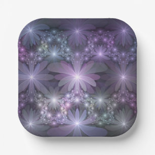 Bed of Flowers Trendy Shiny Abstract Fractal Art Paper Plates