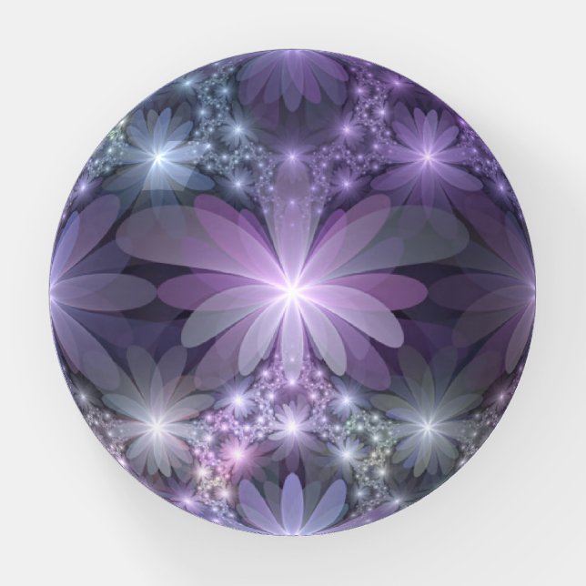 Bed of Flowers Trendy Shiny Abstract Fractal Art Paperweight (Front)