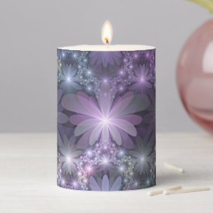 Bed of Flowers Trendy Shiny Abstract Fractal Art Pillar Candle