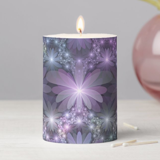 Bed of Flowers Trendy Shiny Abstract Fractal Art Pillar Candle (In Situ)