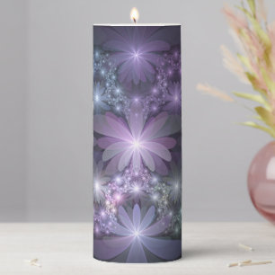 Bed of Flowers Trendy Shiny Abstract Fractal Art Pillar Candle
