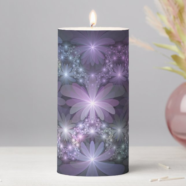 Bed of Flowers Trendy Shiny Abstract Fractal Art Pillar Candle (In Situ)