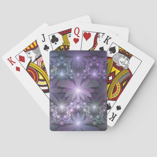 Bed of Flowers Trendy Shiny Abstract Fractal Art Poker Cards (Back)