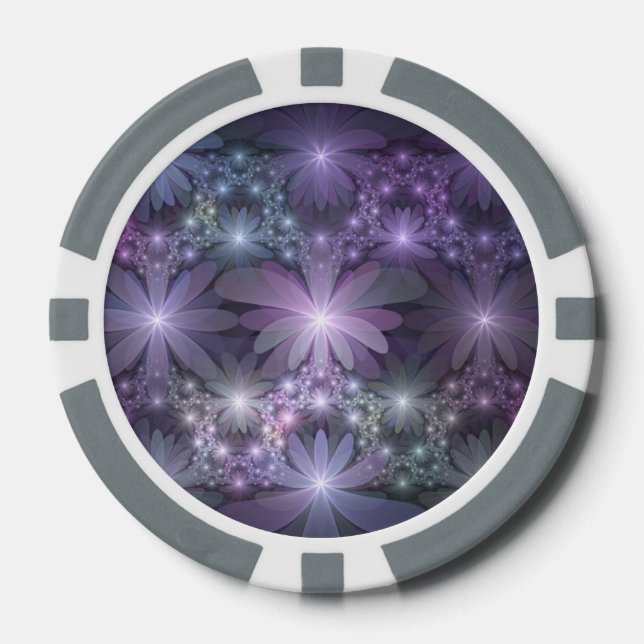 Bed of Flowers Trendy Shiny Abstract Fractal Art Poker Chips (Front)