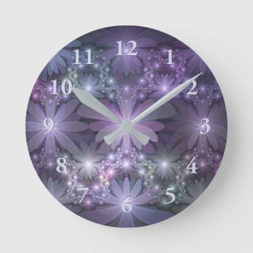 Bed of Flowers Trendy Shiny Abstract Fractal Art Round Clock