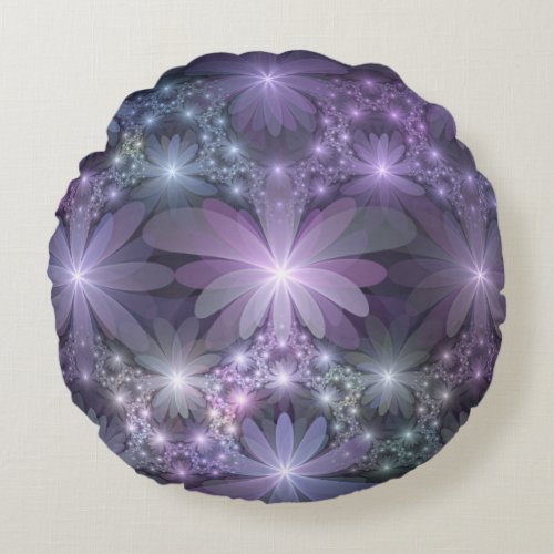 Bed of Flowers Trendy Shiny Abstract Fractal Art Round Pillow