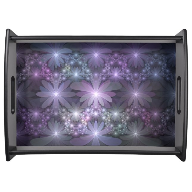 Bed of Flowers Trendy Shiny Abstract Fractal Art Serving Tray (Front)