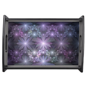Bed of Flowers Trendy Shiny Abstract Fractal Art Serving Tray