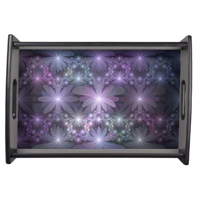 Bed of Flowers Trendy Shiny Abstract Fractal Art Serving Tray (Front)
