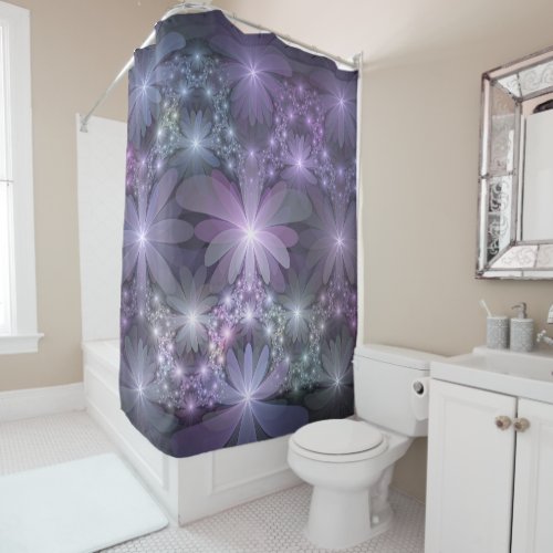 Bed of Flowers Trendy Shiny Abstract Fractal Art Shower Curtain