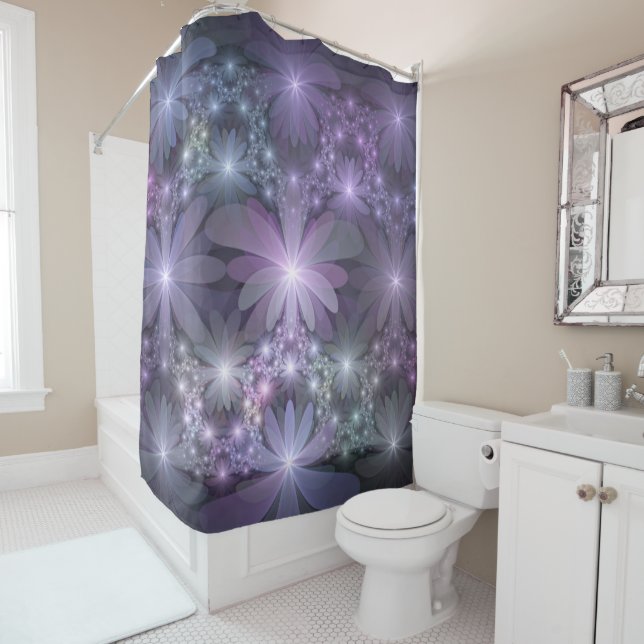 Bed of Flowers Trendy Shiny Abstract Fractal Art Shower Curtain (In Situ)