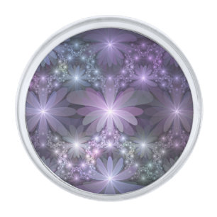 Bed of Flowers Trendy Shiny Abstract Fractal Art Silver Finish Lapel Pin
