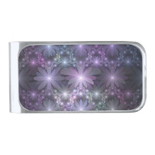 Bed of Flowers Trendy Shiny Abstract Fractal Art Silver Finish Money Clip