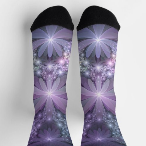 Bed of Flowers Trendy Shiny Abstract Fractal Art Socks