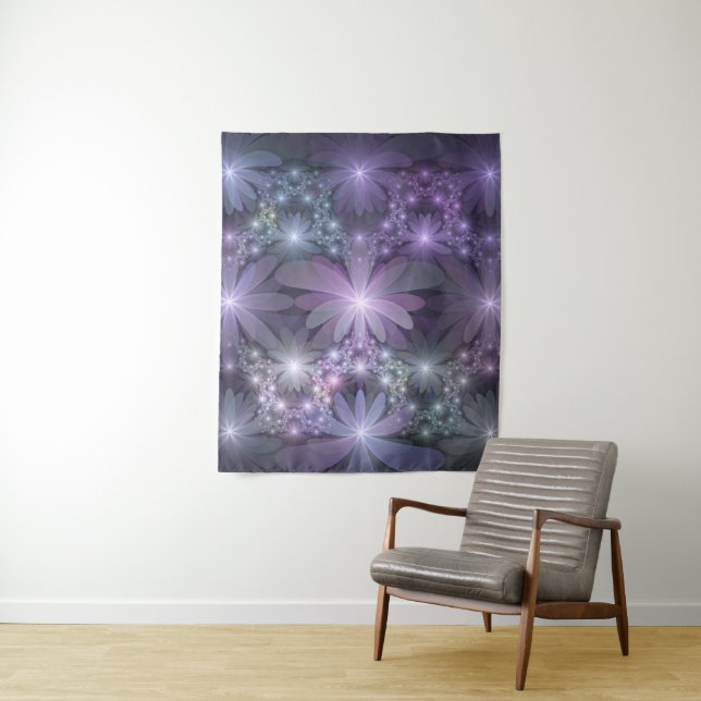 Bed of Flowers Trendy Shiny Abstract Fractal Art Tapestry (In Situ)