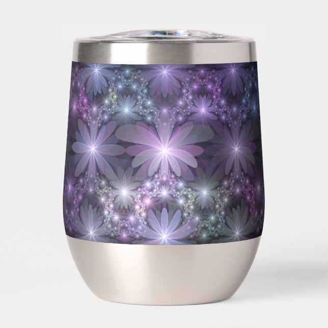 Bed of Flowers Trendy Shiny Abstract Fractal Art Thermal Wine Tumbler (Front)