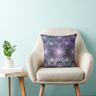 Bed of Flowers Trendy Shiny Abstract Fractal Art Throw Pillow