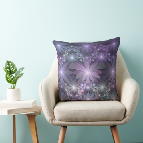 Bed of Flowers Trendy Shiny Abstract Fractal Art Throw Pillow